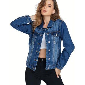 Women’s Classic Jean Jacket Long Sleeves Button Down Casual Retro Fit